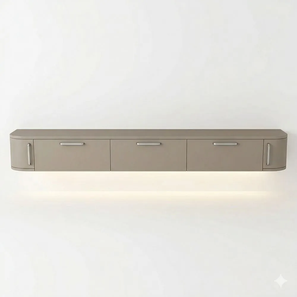 Schwebendes TV-Board mit Schubladen und Ablage