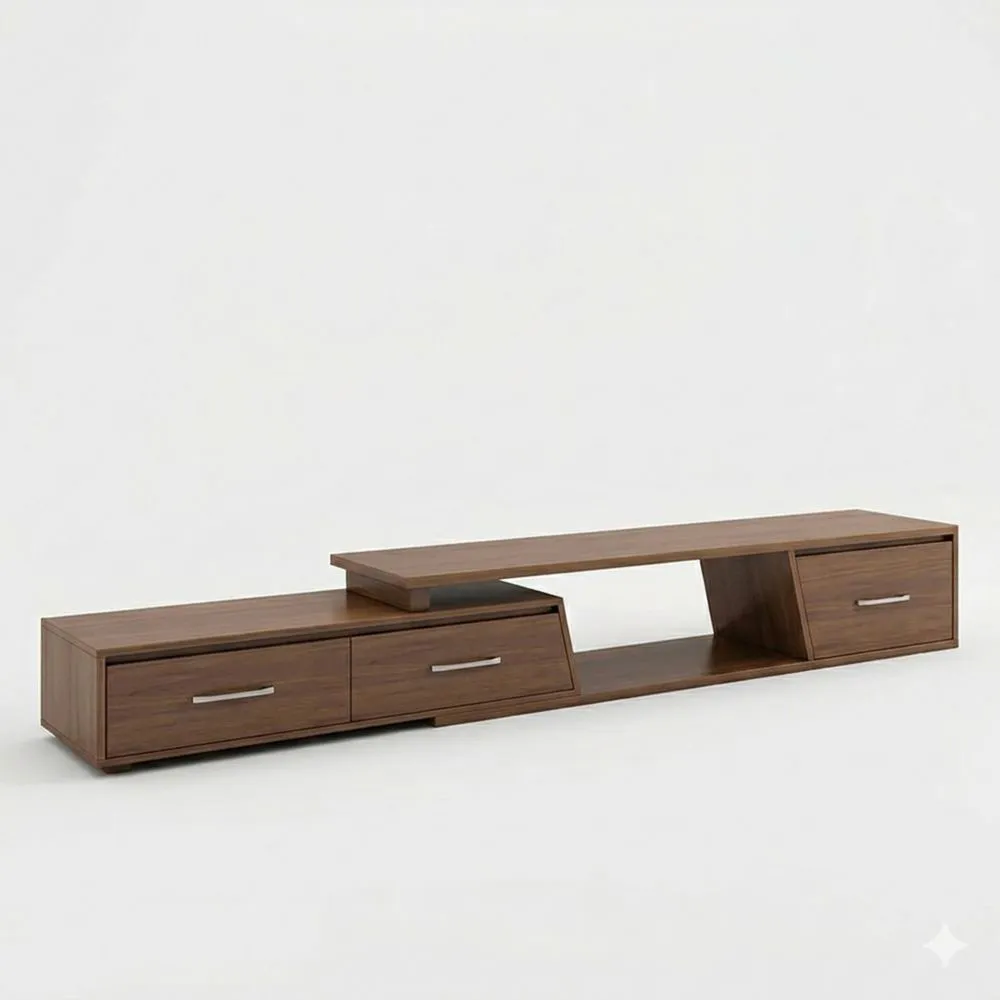 Moderner Fernsehtisch mit verstellbarer Länge und Stauraum