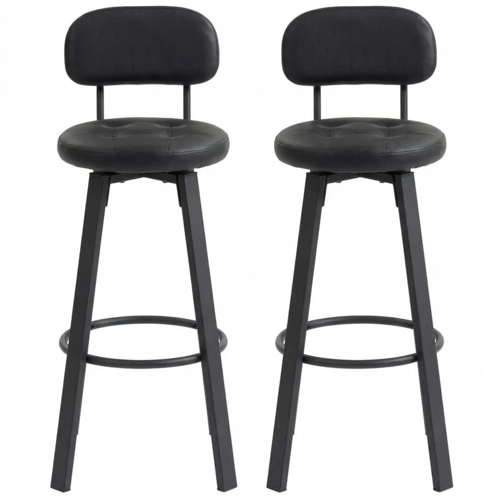Verstellbare Barhocker mit Rückenlehne und Fußstütze, Kunstleder, Schwarz