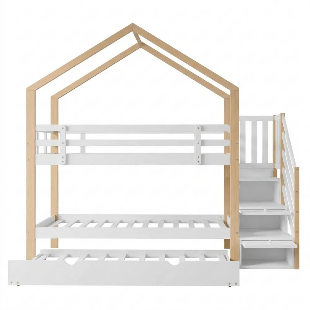 Etagenbett für Kinder mit ausziehbarem Bett und Stauraum