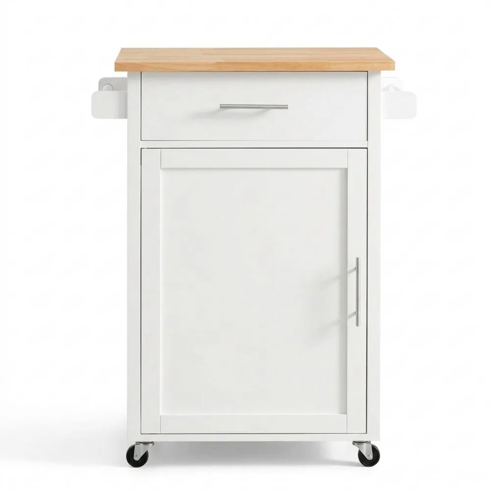 Mobiler Küchenwagen mit Arbeitsplatte und Regal, Weiß-Natur