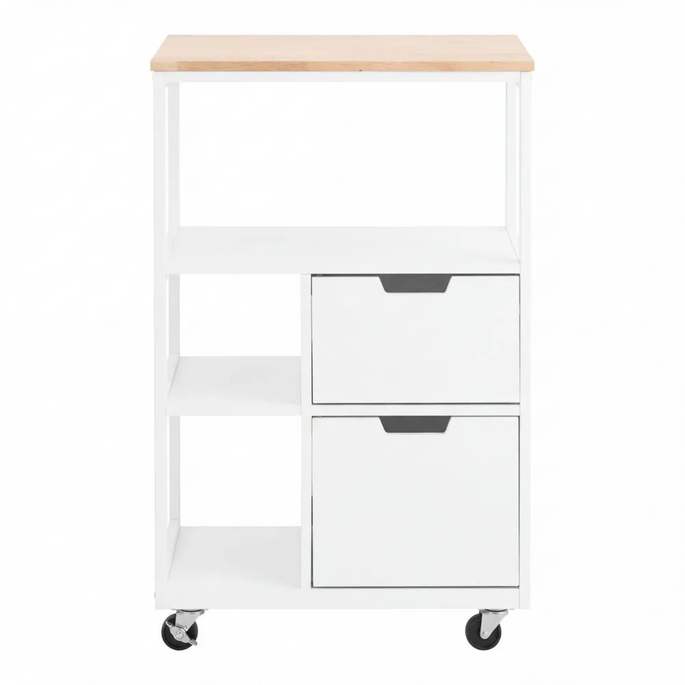 Moderner Küchenwagen mit Schubladen und Rollen, Holzregal mit 3 Ablagen