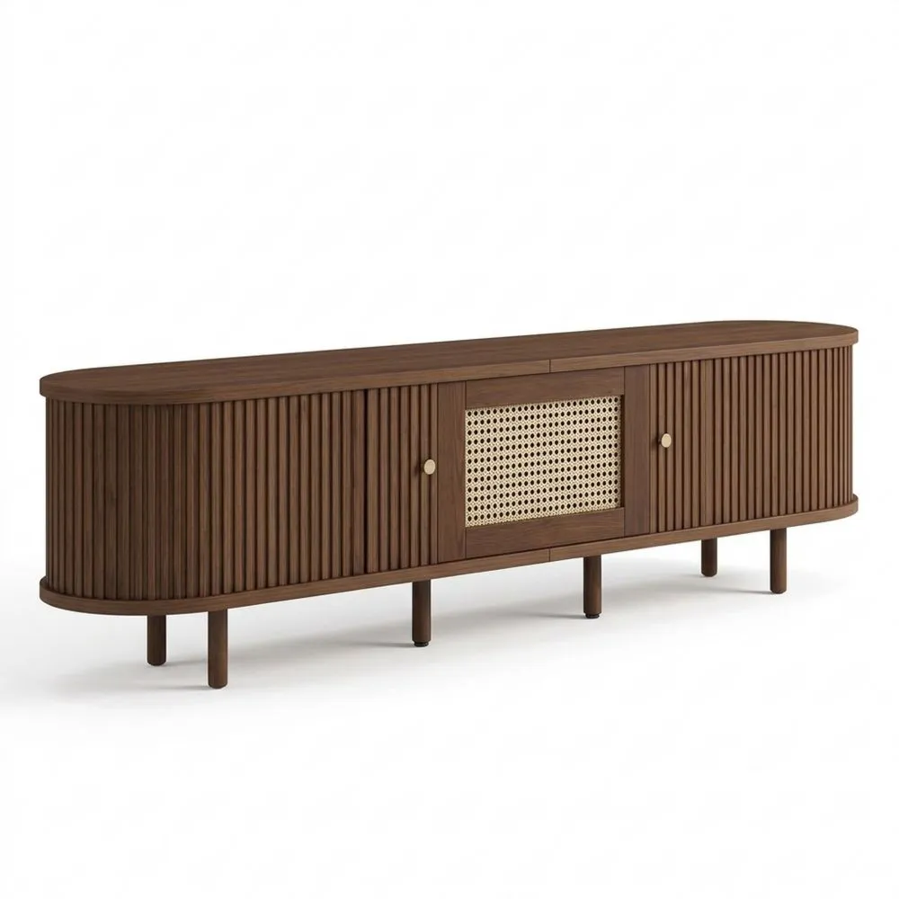 Fernsehschrank mit Rattandekor und Schublade, verstellbare Füße