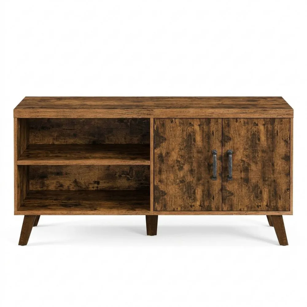 Fernsehtisch mit Türen und verstellbaren Ablagen, 140 cm, für bis zu 60 Zoll Fernseher, vintagebraun