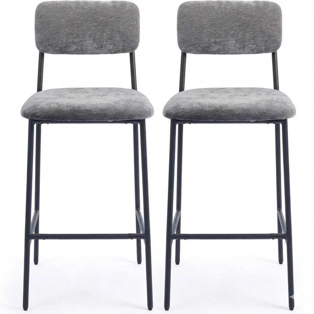 Moderner Barhocker mit Rückenlehne und Fußstütze, gepolstert, 72,5 cm Sitzhöhe, für Küche oder Hausbar, Grau