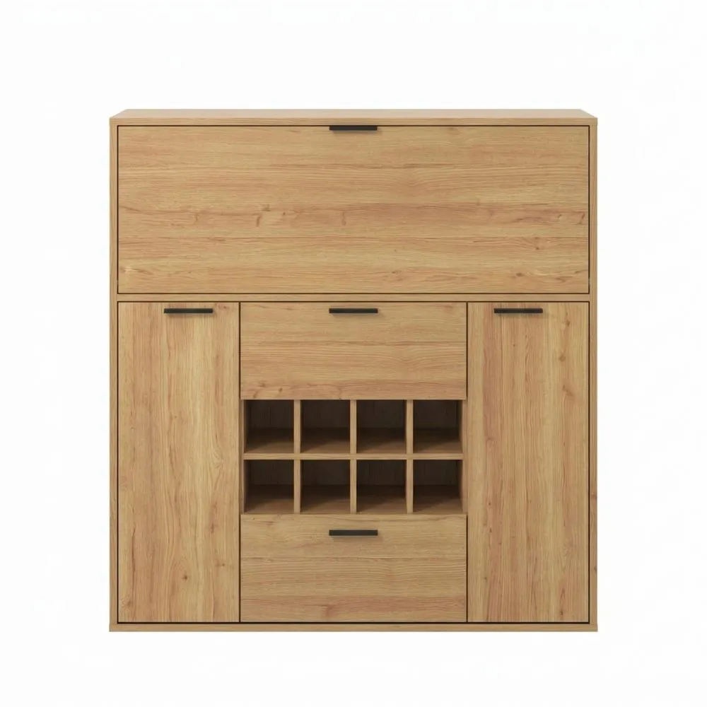 Elegantes Sideboard mit Weinschrank, Glastüren und Flaschenhalter