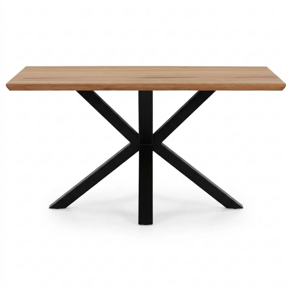 Massiver Eichen-Esstisch 160 x 90 cm im Industrial Design, Schwarz Metallgestell, Platz für 6-8 Personen