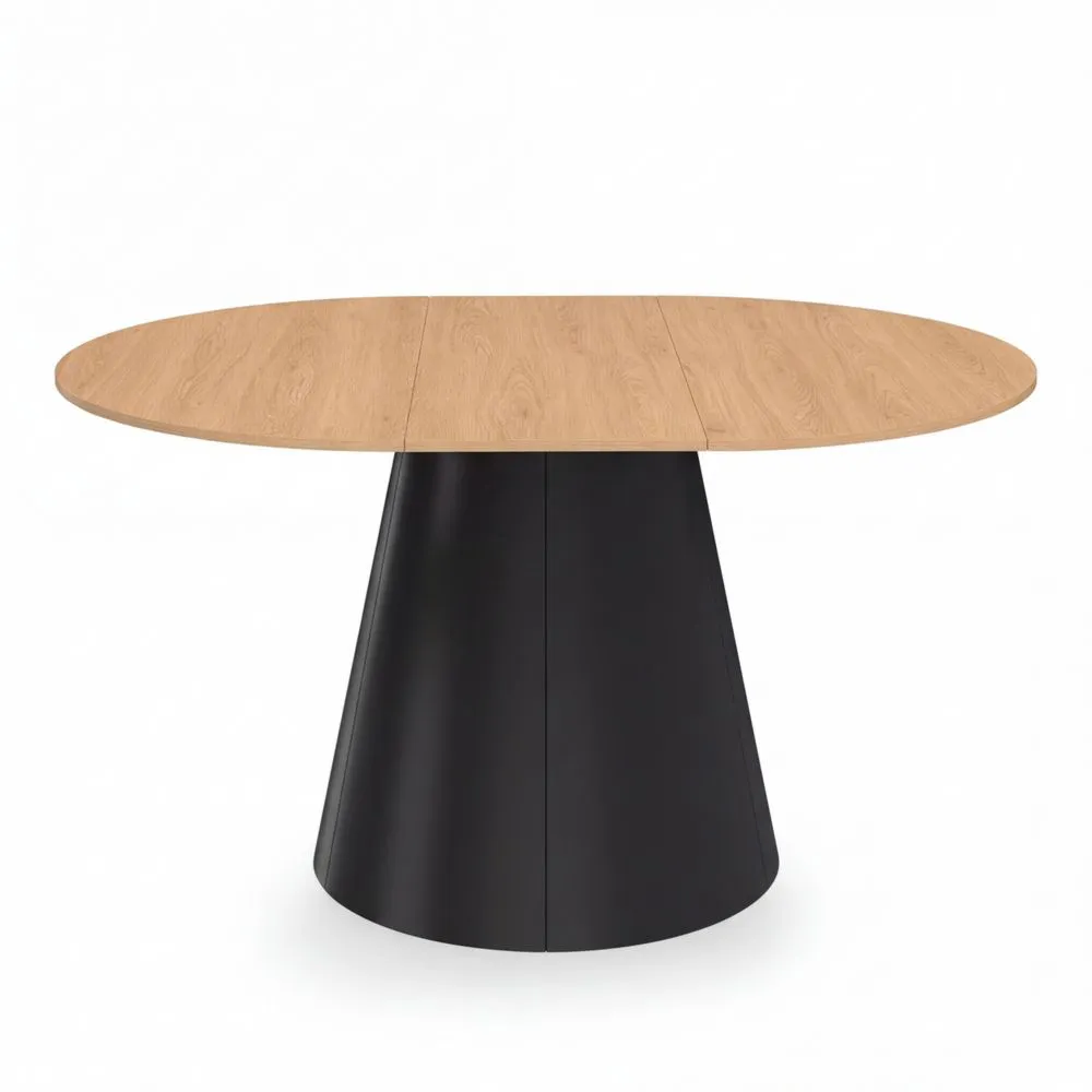 Runder ausziehbarer Esstisch für 4-8 Personen, Holzeffekt, schwarzes Gestell, 110-150 cm