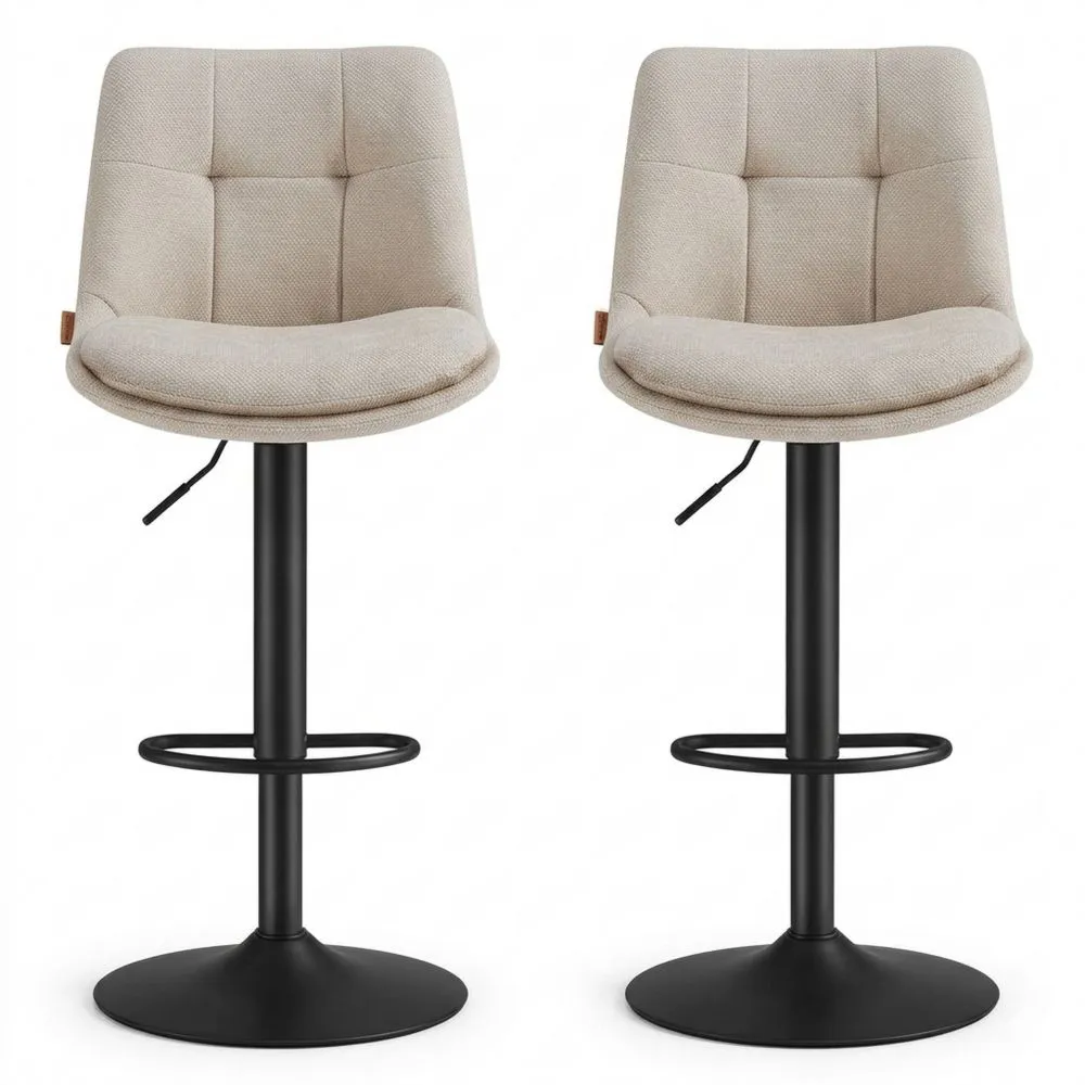 Höhenverstellbare drehbare Barhocker mit Rückenlehne und Fußstütze in Cremeweiß, für Küche und Esszimmer