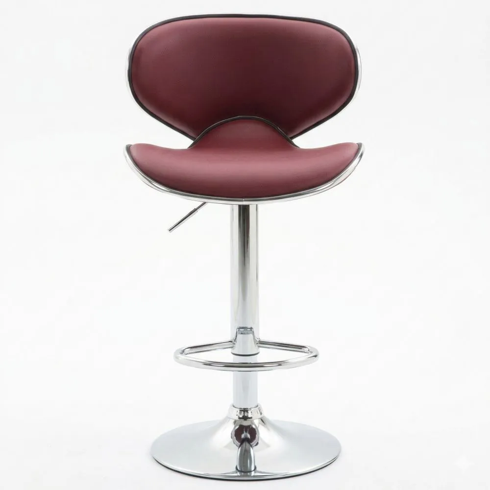Verstellbarer Barhocker mit Kunstleder, Trompetenfuß, Bordeauxrot