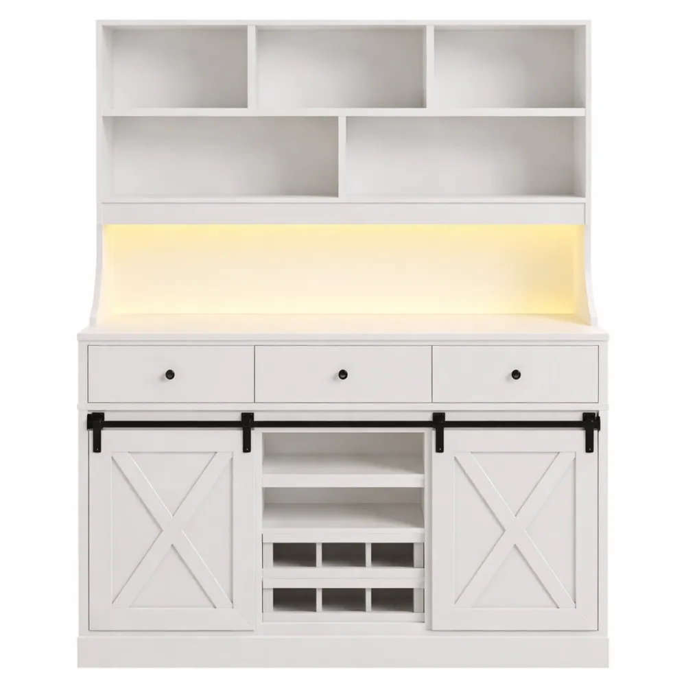 Credenza Cucina con Illuminazione LED, Ripiani Regolabili e Grande Spazio
