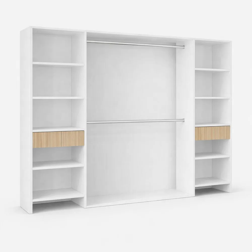 Guardaroba Grande con 8 Ripiani e Appendiabiti, Armadio con 3 Cassetti