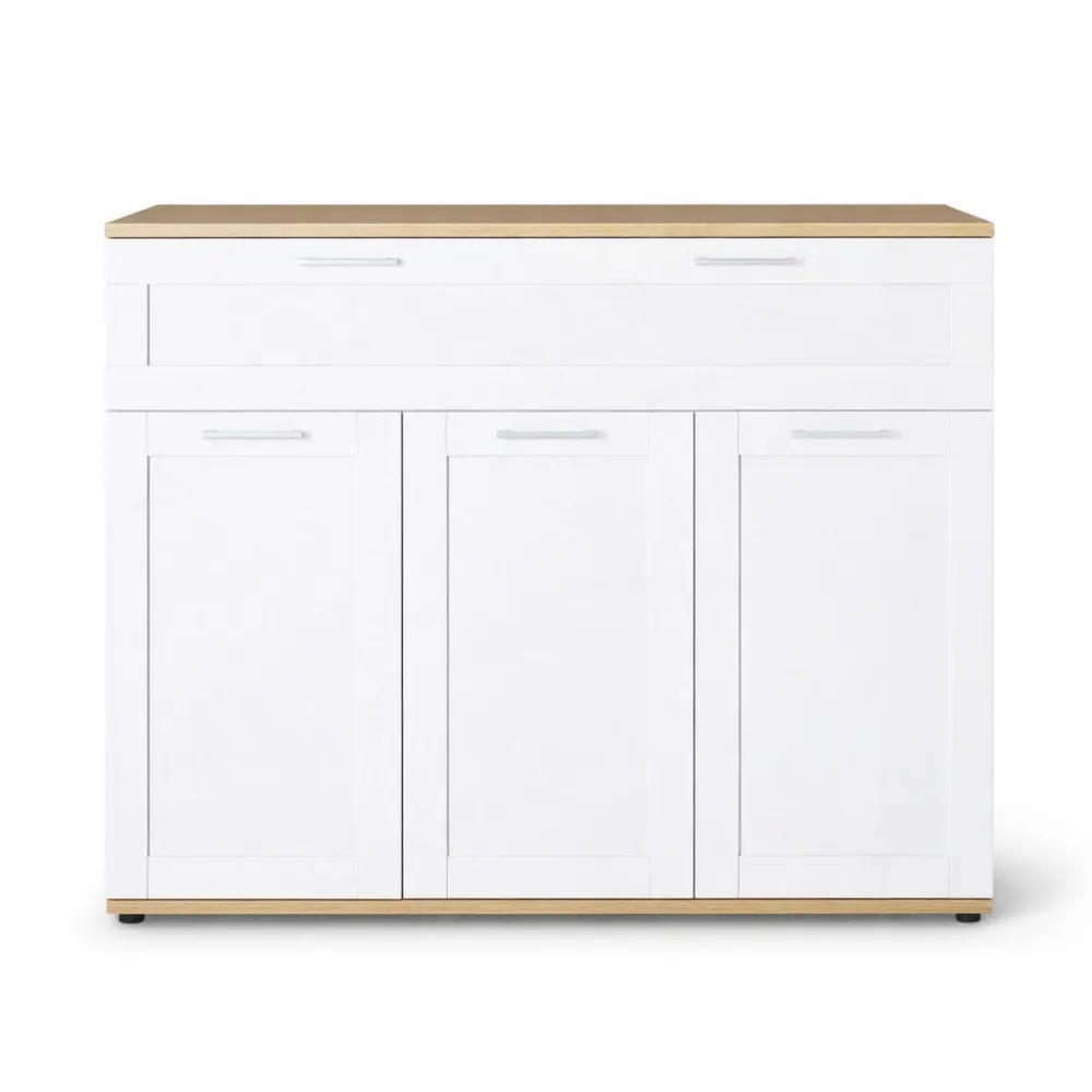 Credenza Moderna 100 cm con Ante e Cassetto, Bianco e Legno