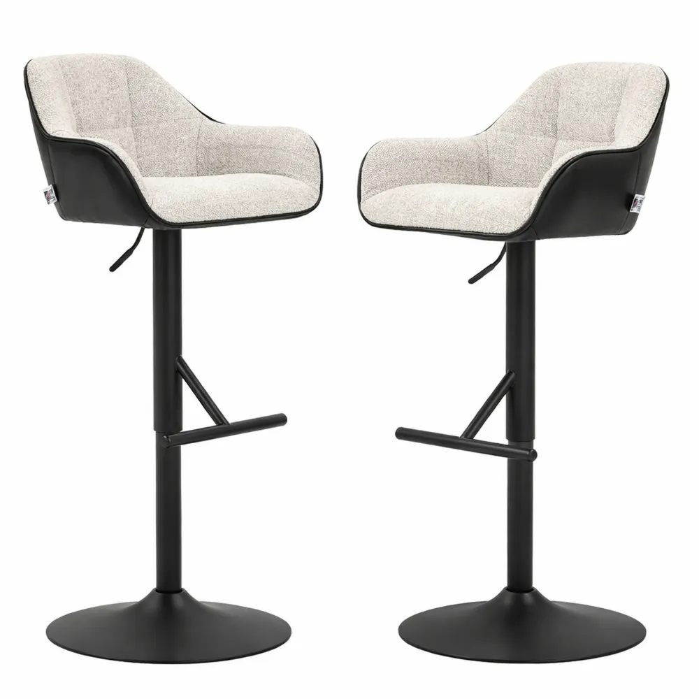 Coppia Sgabelli da Bar Regolabili con Schienale e Braccioli Grigi
