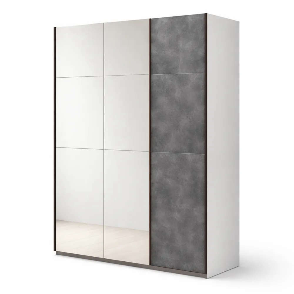 Armadio a 2 Ante Scorrevoli con Specchio, Bianco e Grigio