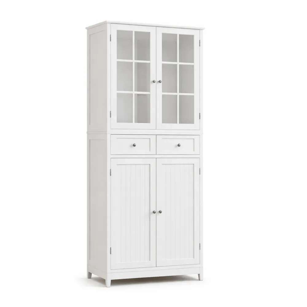 Credenza da Cucina Moderna con Ante in Vetro e Cassetti