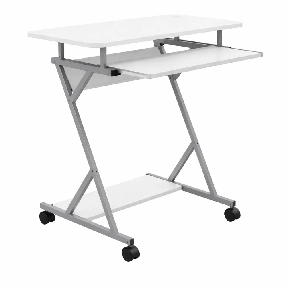 Scrivania per Computer con Ruote e Ripiano Scorrevole