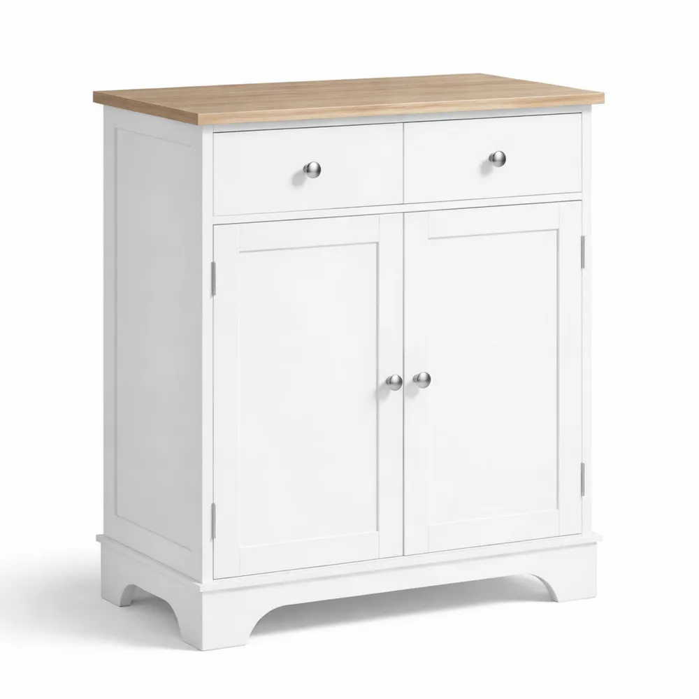 Credenza in Legno di Caucciù con Cassetti e Ripiani Regolabili per Soggiorno