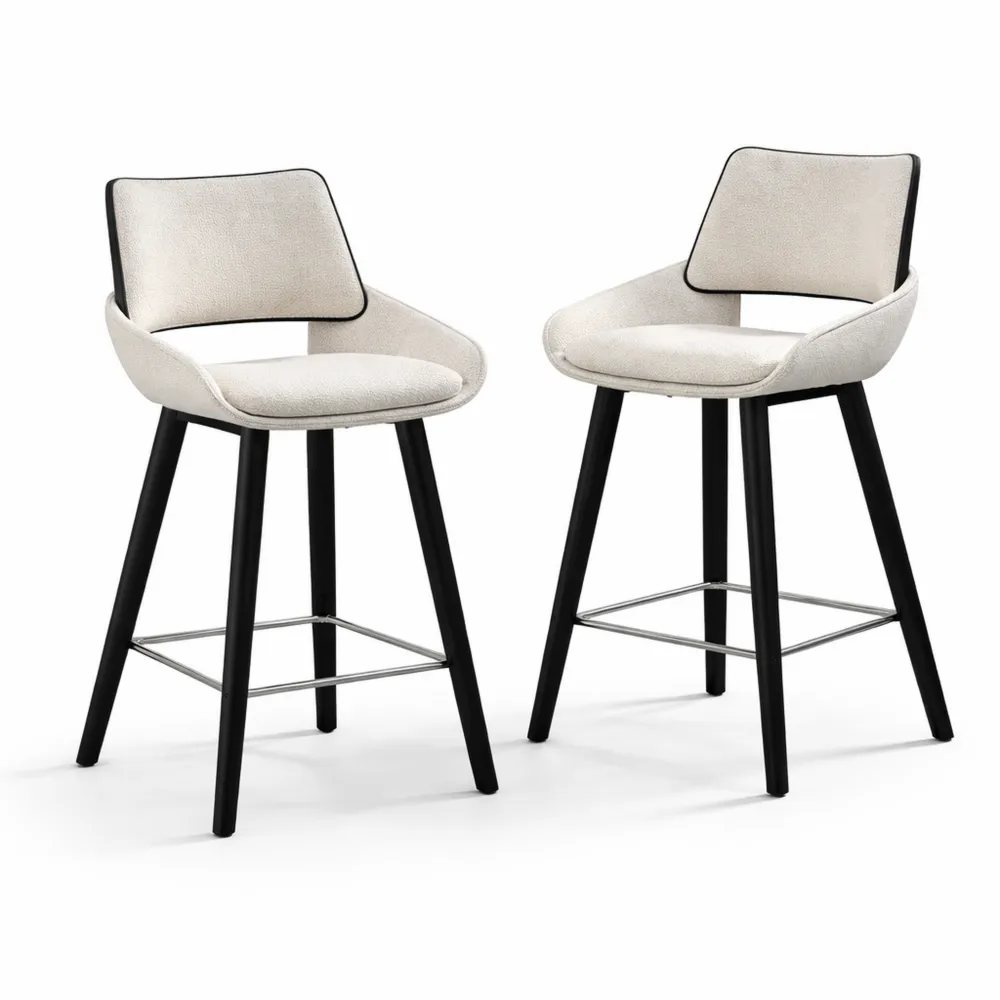 Coppia di sgabelli da bar moderni con schienale e braccioli, in ciniglia per cucina