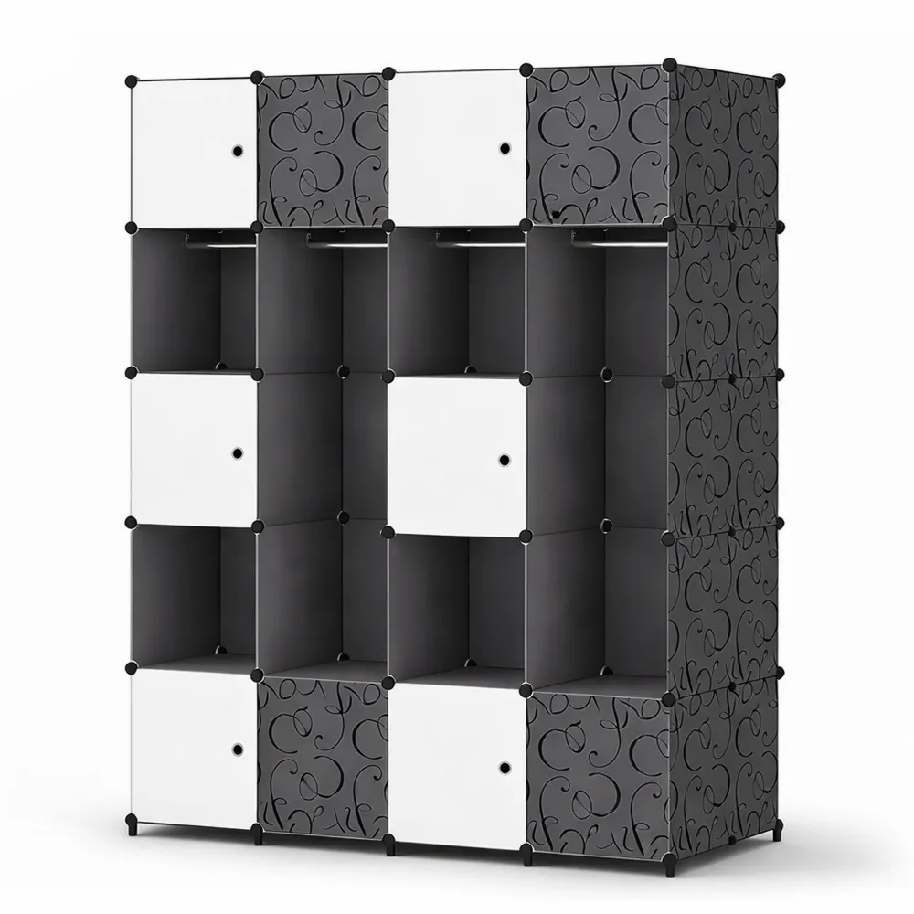 Guardaroba Modulare in Plastica con Cubi Profondi e Barre per Appendere