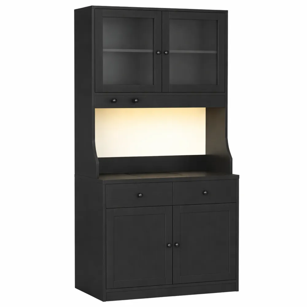 Mobile dispensa cucina con LED, prese e ripiani regolabili, 80x40x180 cm, nero