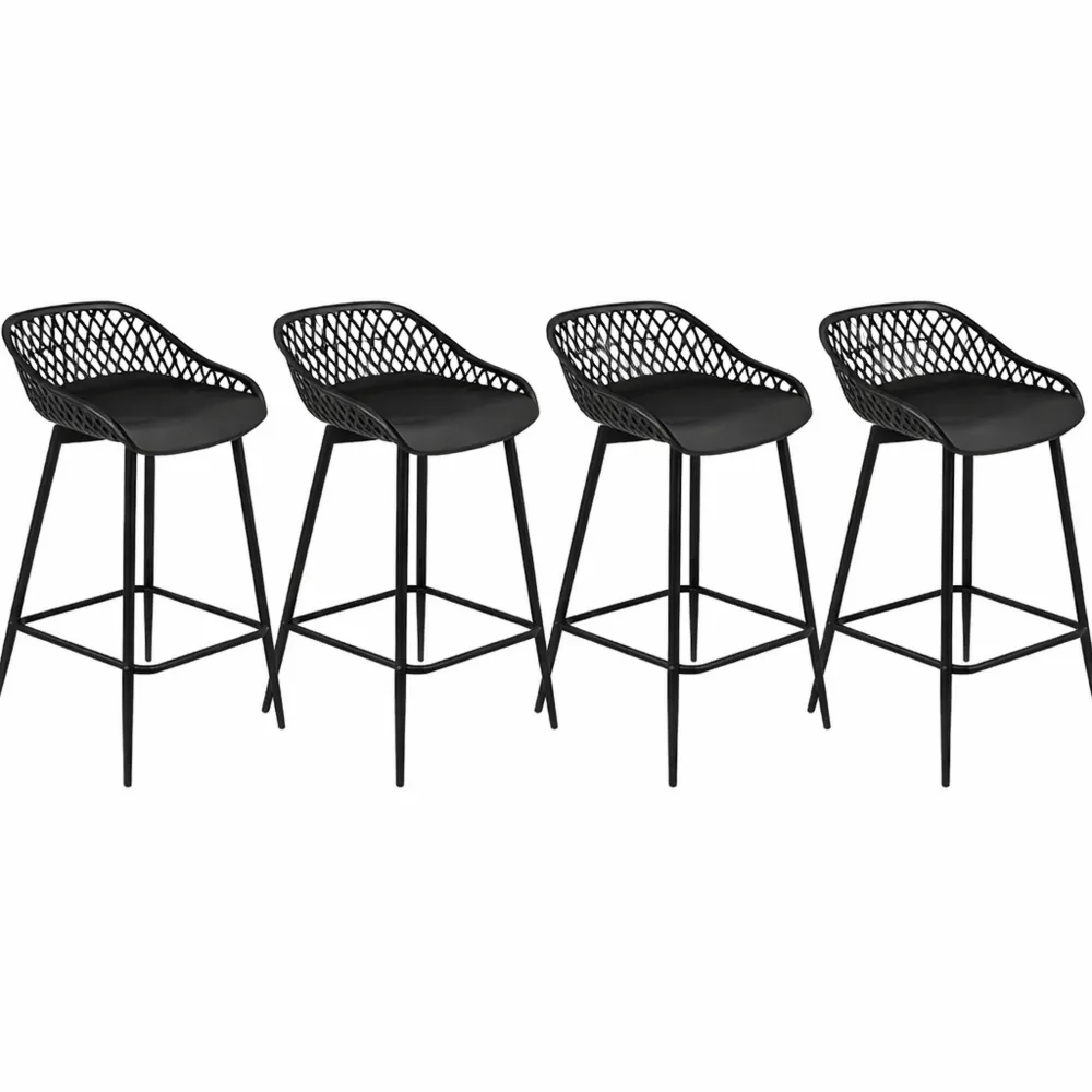 Set di 4 sgabelli da bar con poggiapiedi e schienale neri
