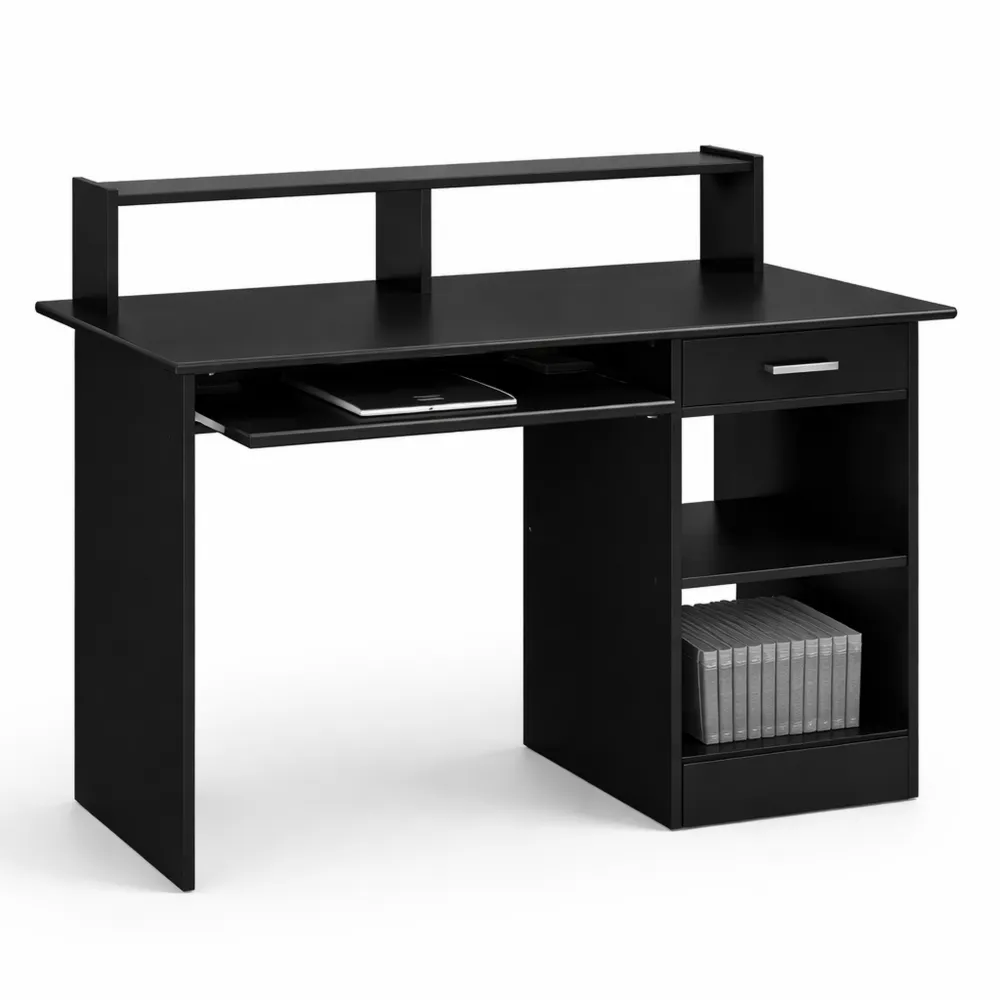 Scrivania per Computer con Cassetto, Tavolo da Lavoro Nero per Ufficio