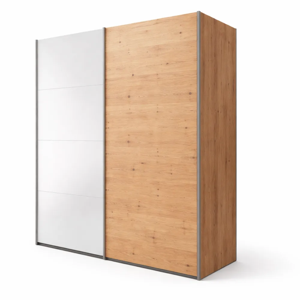 Armadio a 2 Ante Scorrevoli per Camera da Letto, 250x223x67 cm, Rovere Oak Mielato e Bianco Laccato