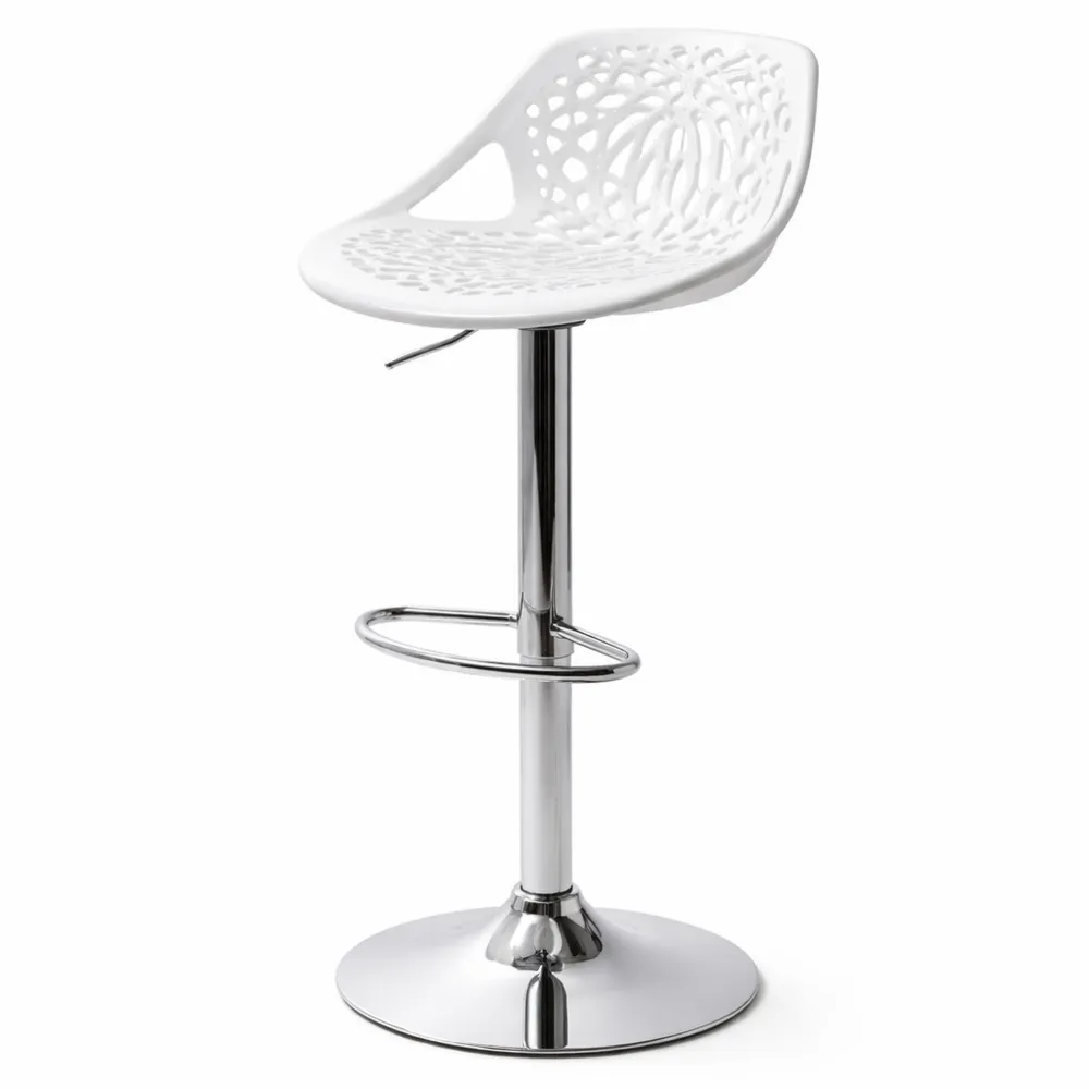 Sgabello da Bar Ornament Bianco, Altezza Regolabile e Girevole 360°
