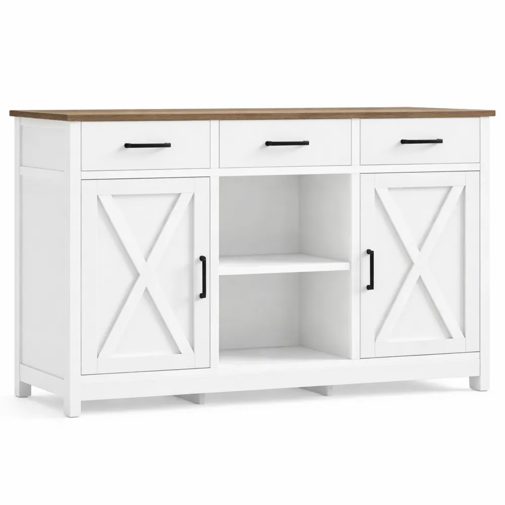 Credenza da Cucina con 3 Cassetti e Ripiani Regolabili per Soggiorno