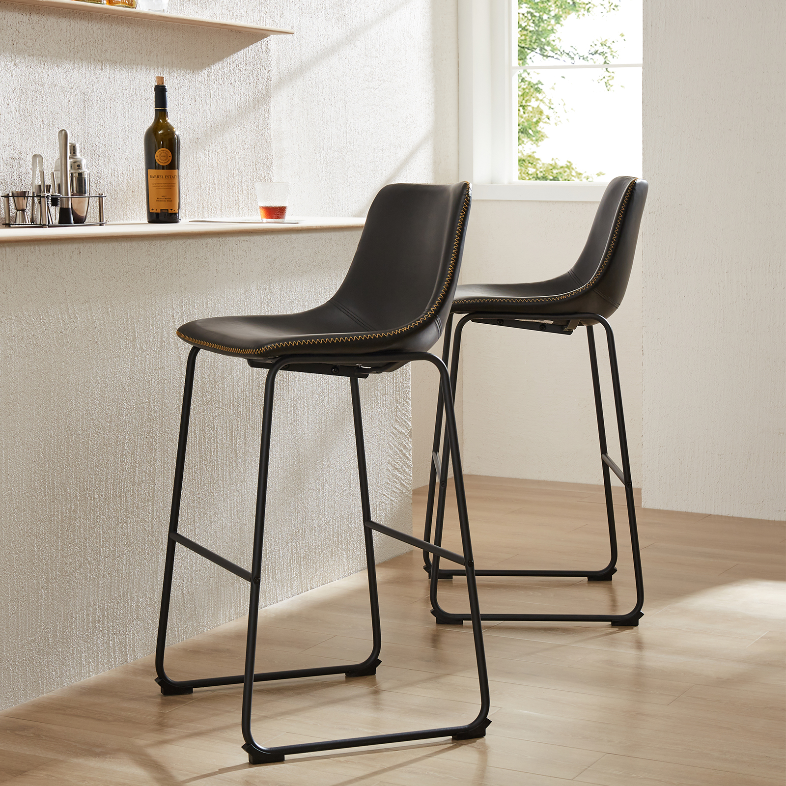 Metal Bar Stools Counter Height- Dining Chair Set of 2