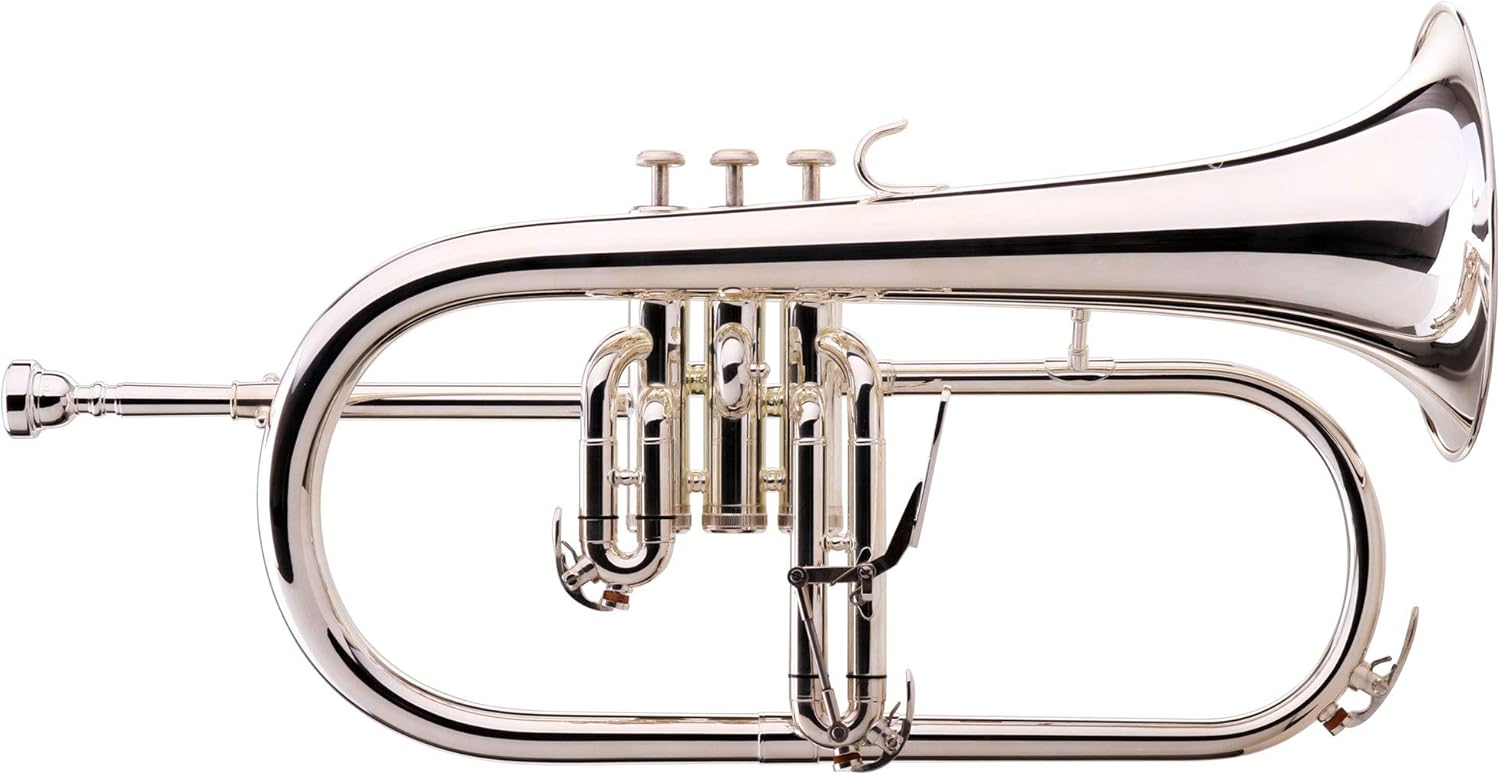 Classic Cantabile FL 26S - Bugle argenté accord Bb - Instrument avec coulisse à levier 3 clés d eau embouchure et étui-Matiiloft