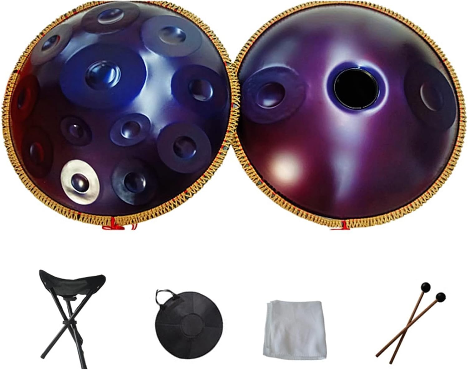 Tambour Handpan PAUANI 22 Pouces Ré Kurde Mineur 10 Notes Violet - Instrument de Percussion Acier pour Méditation et Yoga-Matiiloft
