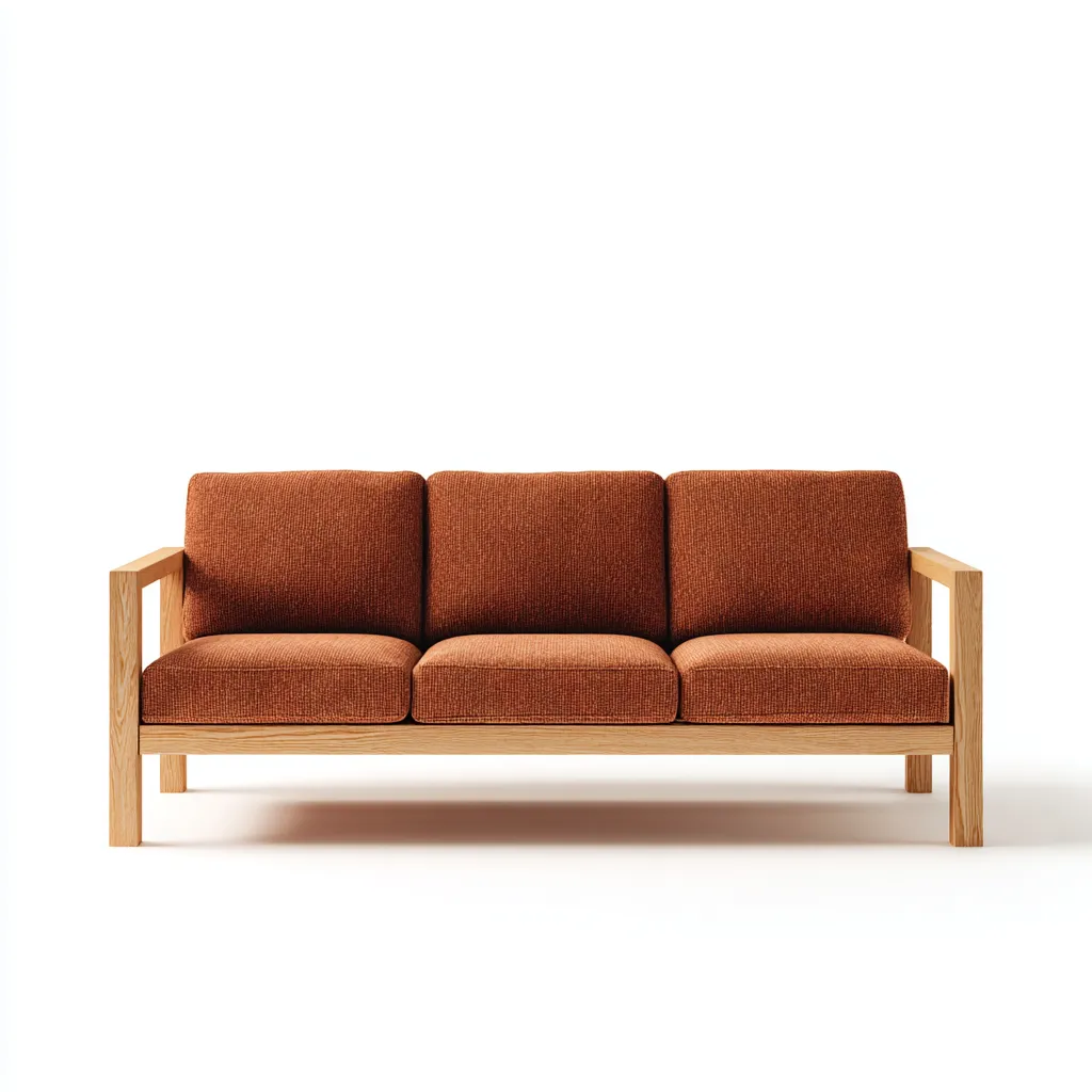 Canapé 3 places - tissu-bois - 214x95x88 cm - brun cuivré - style contemporain-Matiiloft