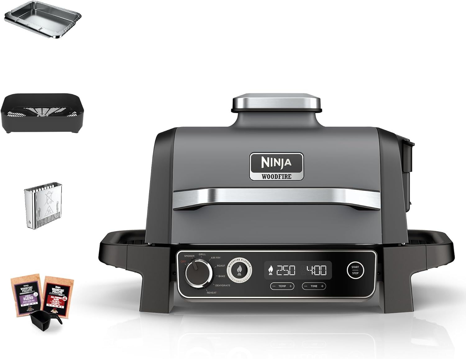 Barbecue Électrique Ninja Woodfire OG701EU 7 en 1 - Grill Fumoir Air Fryer Extérieur Portable Antiadhésif Gris et Noir-Matiiloft