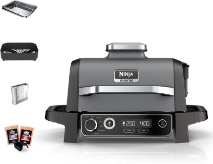 Barbecue Électrique Ninja Woodfire OG701EU 7 en 1 - Grill Fumoir Air Fryer Extérieur Portable Antiadhésif Gris et Noir-Matiiloft