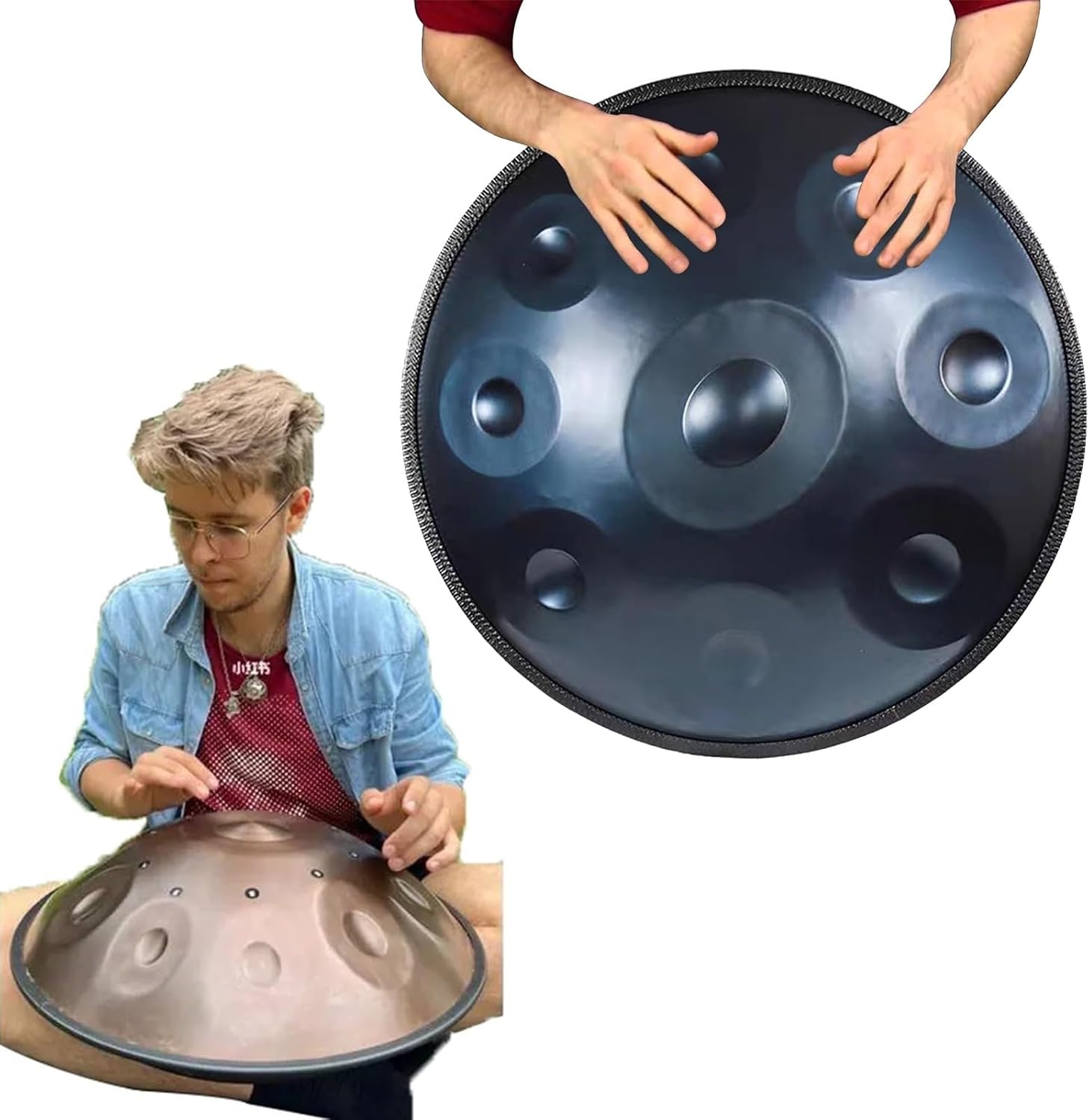 Tambour Handpan PAUANI 22 Pouces Ré Kurde Mineur 10 Notes - Instrument Acier 440 Hz pour Yoga Méditation et Sonothérapie-Matiiloft