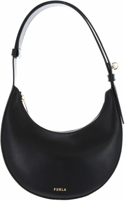 Furla Delizia Mini Shoulder Bag Nero - Mini sac épaule femme noir en cuir - Sac zippé doublure polyester - Fabrication Chine-Matiiloft