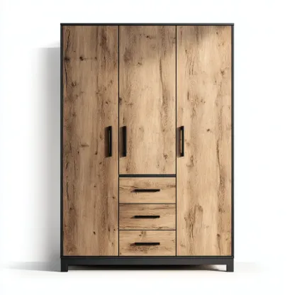Armoire 3 portes - MDF-Bois - 142x59x196 cm - Chêne naturel-Noir - Style industriel-Matiiloft