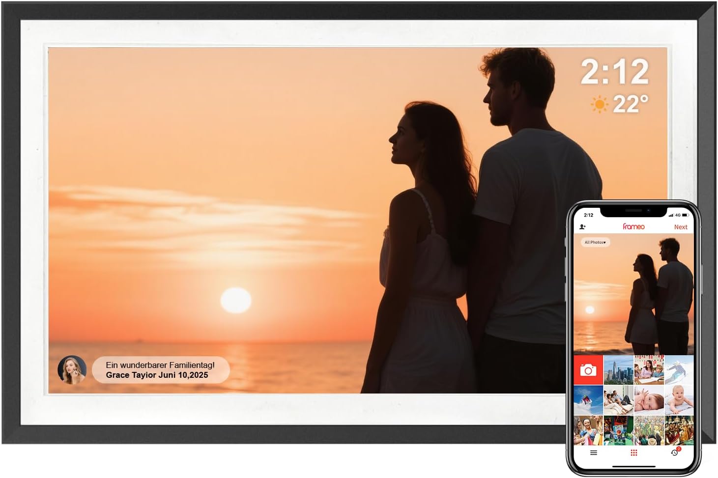 Cadre photo numérique WiFi 15,6 pouces - écran tactile IPS Full HD 1080p - 32 Go blanc-Matiiloft