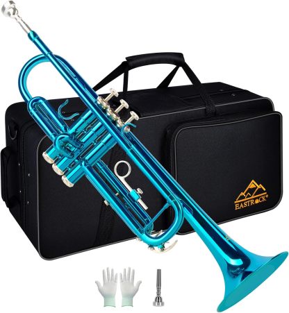 EASTROCK Trompette Sib Bleue - Trompette standard en laiton pour étudiants débutants avec embout 7C gants et étui-Matiiloft