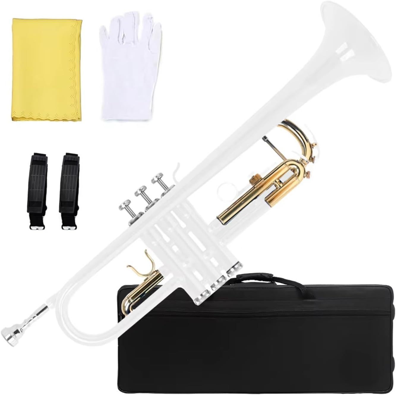 Trompette en cuivre Si bémol blanche - Instrument à vent pour débutant adulte - Trompette LJERFSW-Matiiloft