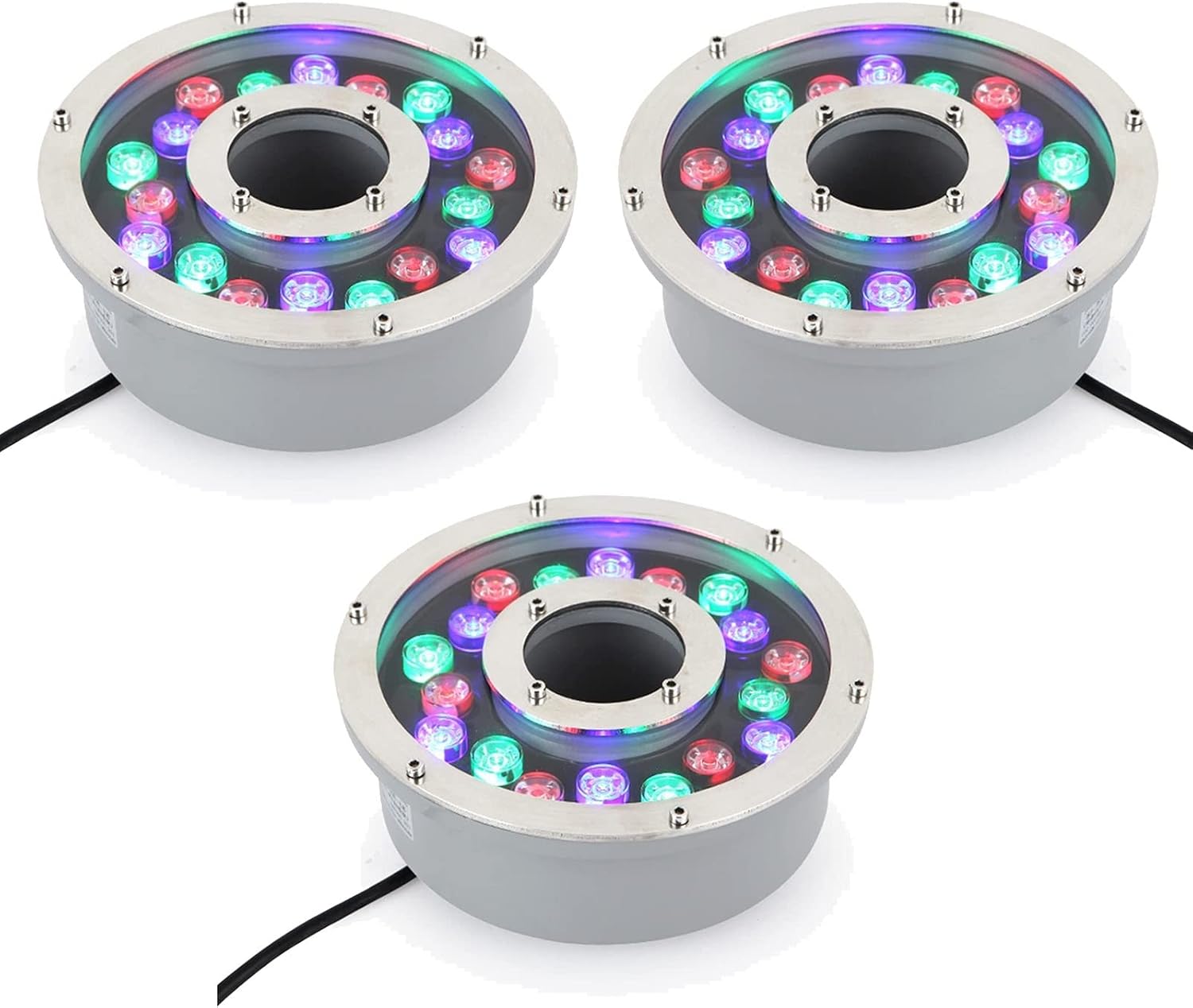 Lot de 3 spots LED sous-marins bleus - éclairage IP68 en acier inoxydable pour piscine fontaine bassin et étang-Matiiloft