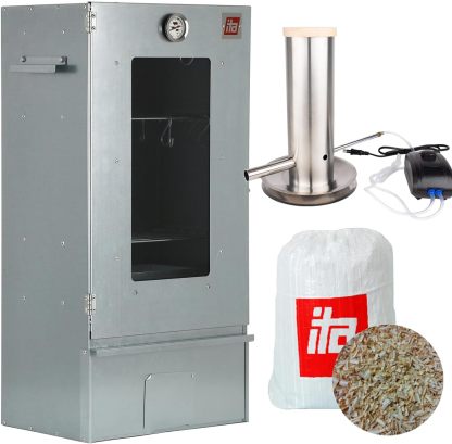 Fumoir ITA 7000 Armoire à Fumée 81 cm 3 Niveaux - Smoker Acier Alliage avec Générateur de Fumée Fenêtre et Thermomètre-Matiiloft