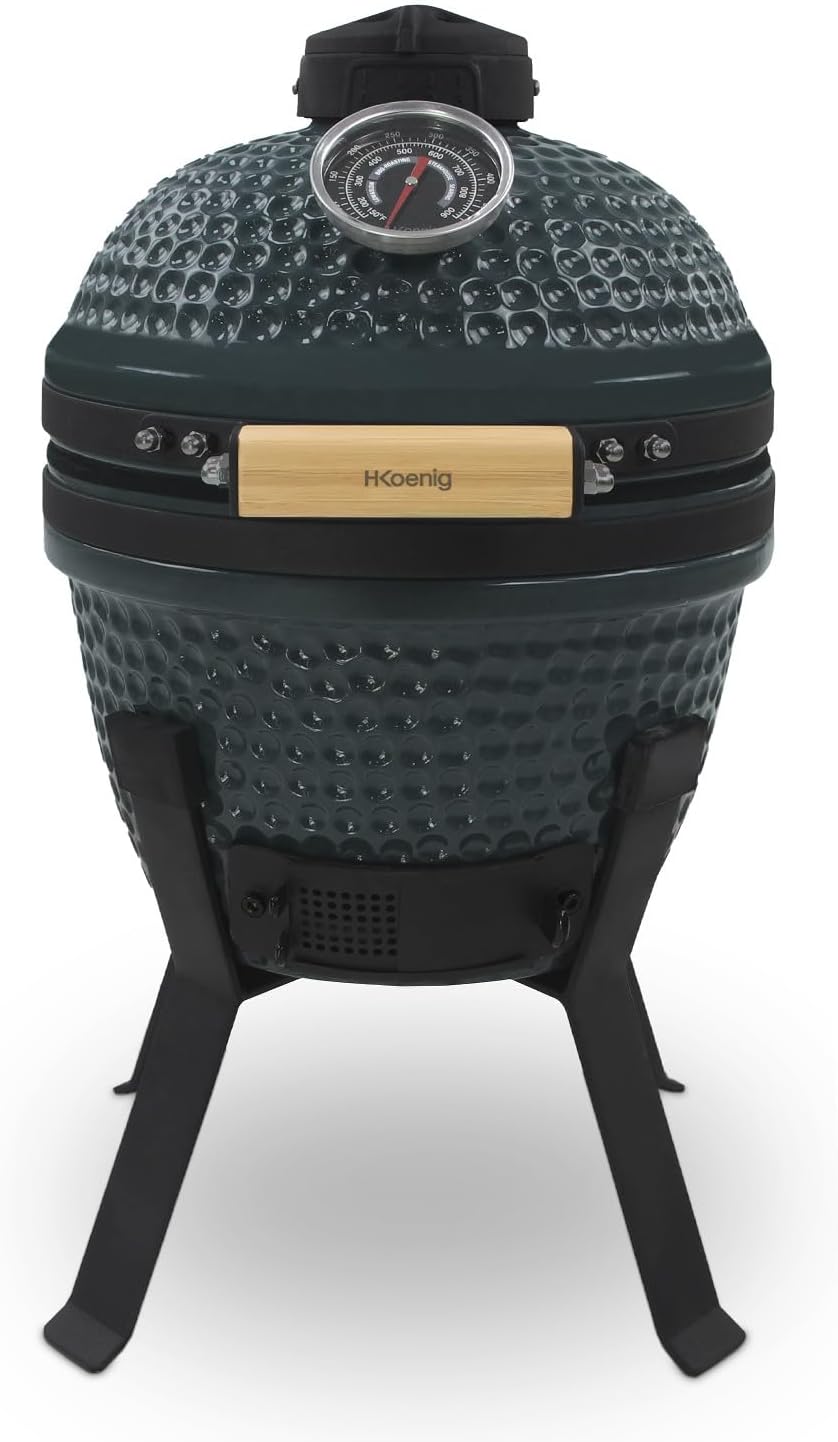 Barbecue Kamado H.Koenig YOKO13 Céramique 32 cm Vert - Barbecue Japonais Charbon Grill Fumoir Four et Cuisson Lente-Matiiloft
