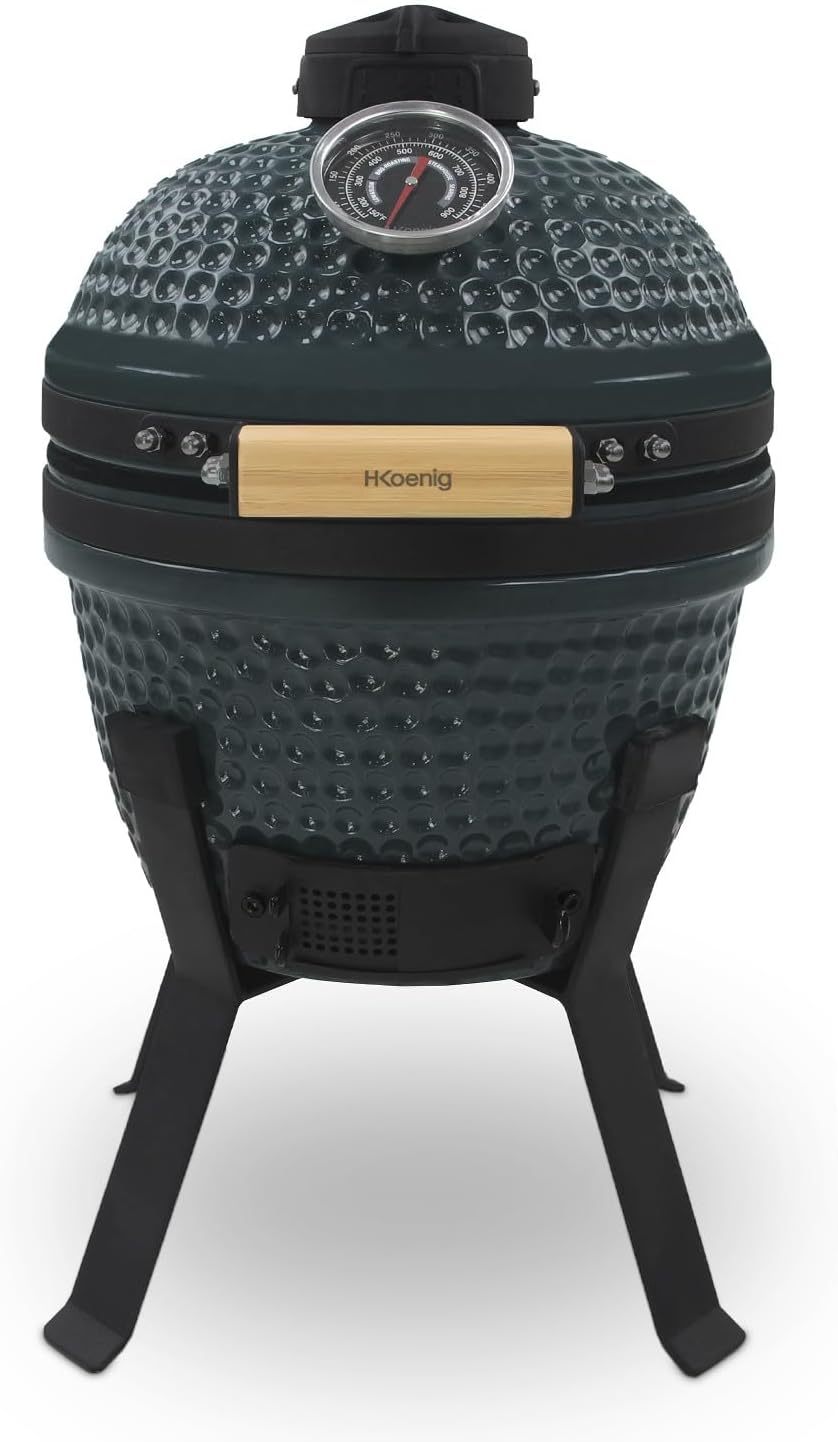 Barbecue Kamado H.Koenig YOKO13 Céramique 32 cm Vert - Barbecue Japonais Charbon Grill Fumoir Four et Cuisson Lente-Matiiloft
