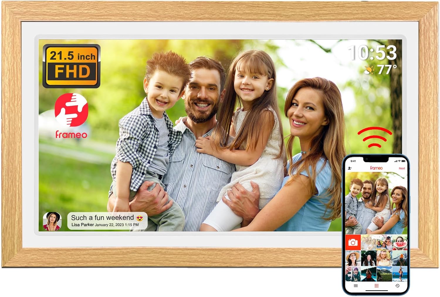 Cadre photo numérique Frameo 15,6 pouces - Écran tactile IPS FHD - Wi Fi - 32 Go - USB SD-Matiiloft