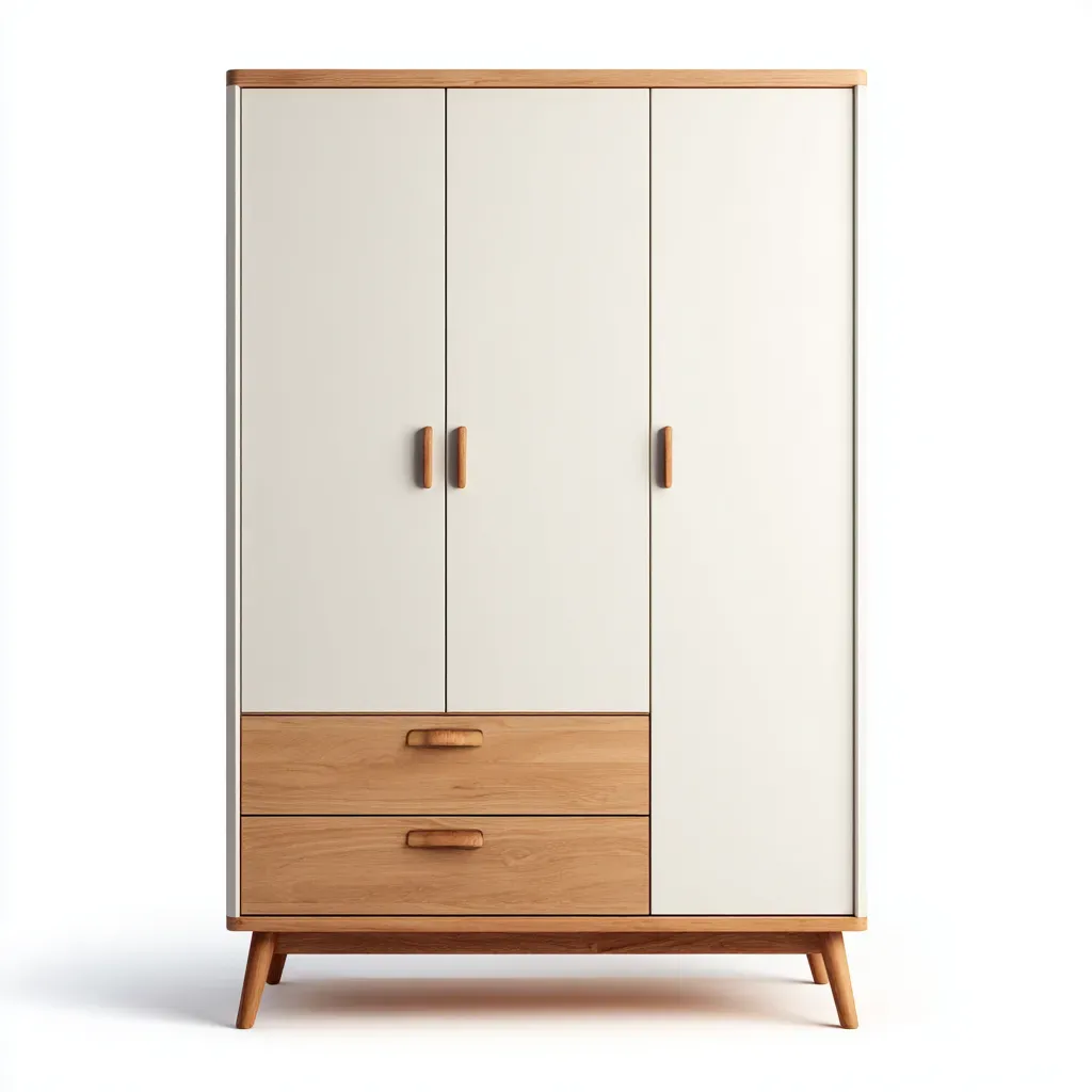 Armoire 3 portes - MDF-Bois - 138x58x192 cm - Blanc cassé-Naturel - Style scandinave-Matiiloft