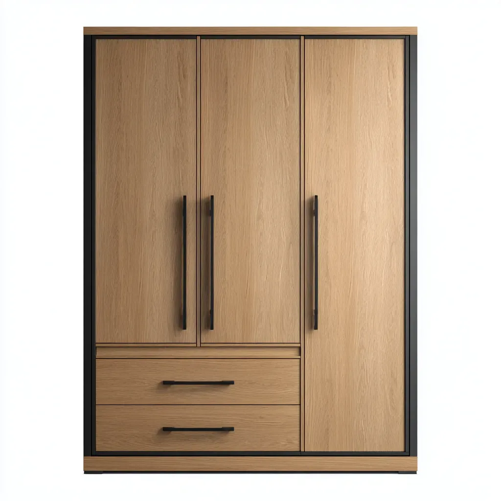Armoire 3 portes - MDF-Bois - 145x60x198 cm - Chêne naturel-Noir - Style industriel-Matiiloft