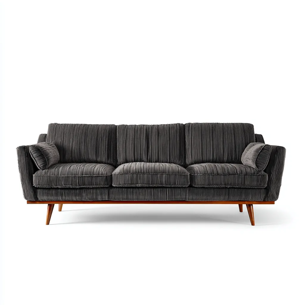 Canapé 3 places - tissu-bois - 222x97x89 cm - gris anthracite - style contemporain-Matiiloft